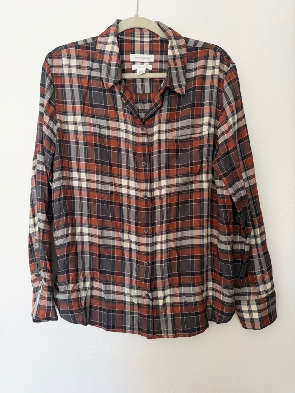 Treasure & Bond Plaid Flannel Shirt Women's Medium Boyfriend Fit